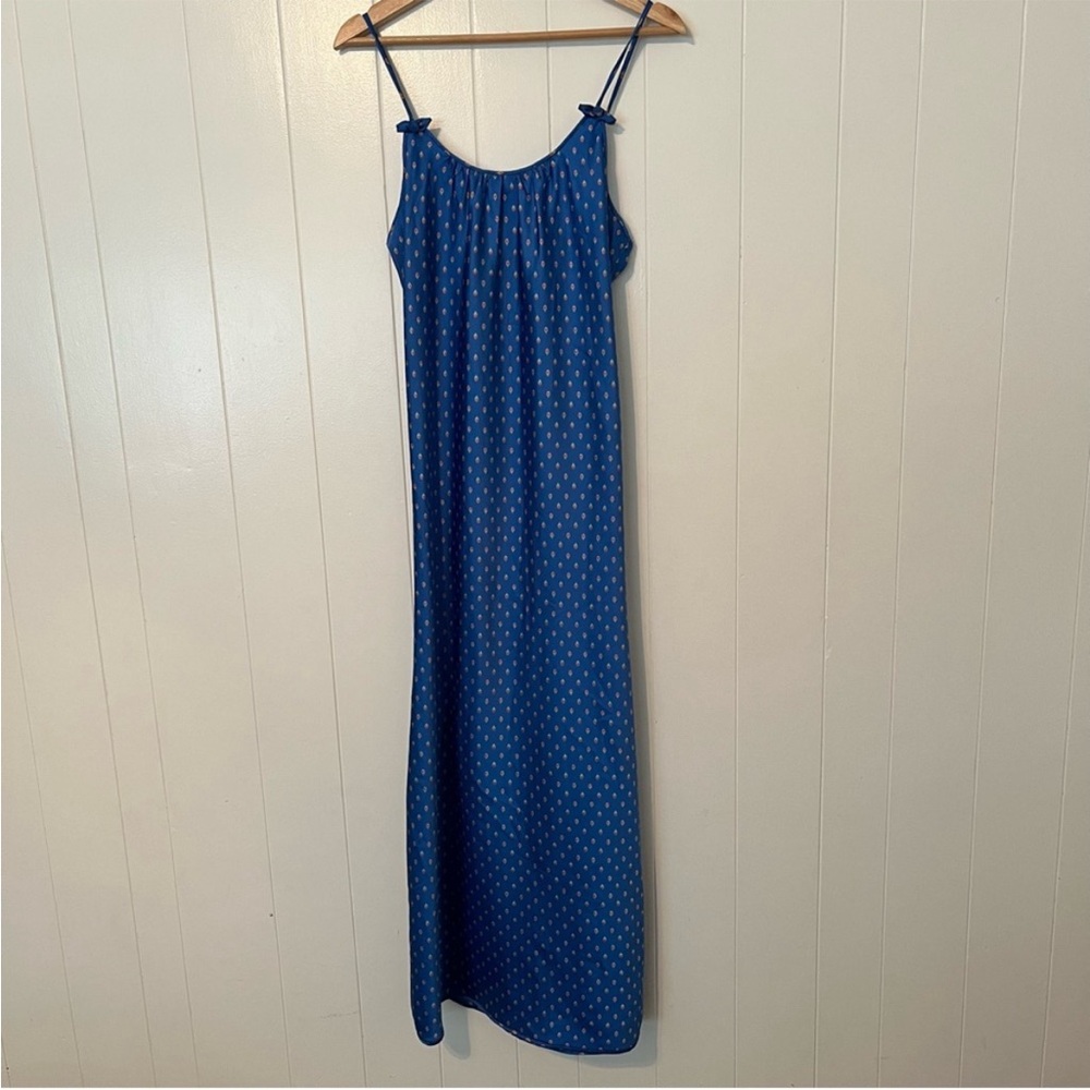 Vintage Georgette Trabolsi Union Made Camisole Cami Dress Lingerie Blue Floral